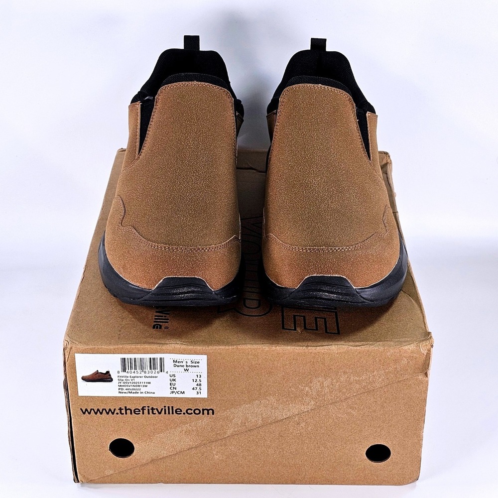 FitVille Explorer Outdoor Slip-On V1 Men Size 13 Wide Dune Brown Suede Loafers